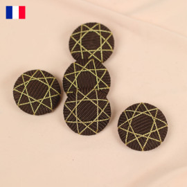 40 mm - Boutons rond recouverts fil lurex chocolat brodé étoile doré