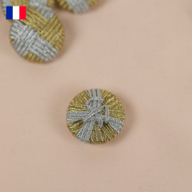 25 mm - Boutons rond recouverts damier fil lurex argent et doré