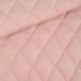 Tissu matelassé velours grainé à motif losanges - rose pastel