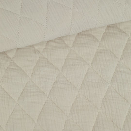 Tissu matelassé double gaze de coton motif losange - crème