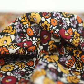 Tissu viscose Max écru et noir à motif floral vintage multicolore