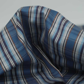 Tissu satin de coton à motif tissé carreaux bleu et blanc
