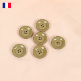 17 mm - Boutons rond quatre trous brillant en Galalithe kaki