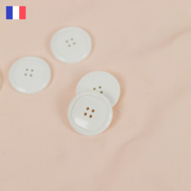22 mm - Boutons rond quatre trous brillant en Galalithe blanc