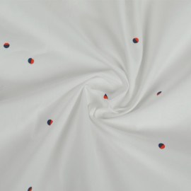 Tissu satin de coton blanc à motif pleine lune bleu et orange