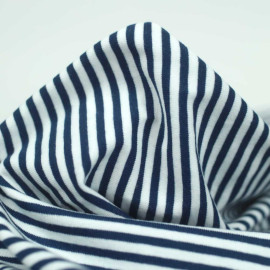 Tissu jersey maille tricoté marinière - bleu et blanc