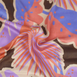 Tissu viscose Palm bleu et ginger à motif multicolore
