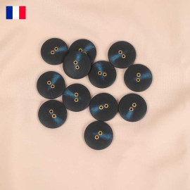 25 mm - Boutons rond deux trous mat en Galalithe effet marbré - bleu