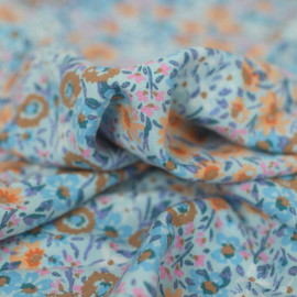 Tissu coton viscose bloom à motif floral multicolore - Bleu